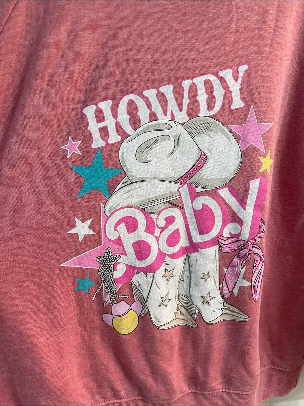 Simply Southern Howdy Baby Pink Graphic Sweatshirt Western Cowgirl Size Medium - Picture 7 of 7